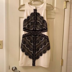 Lulu’s Backless White Dress with Black Lace